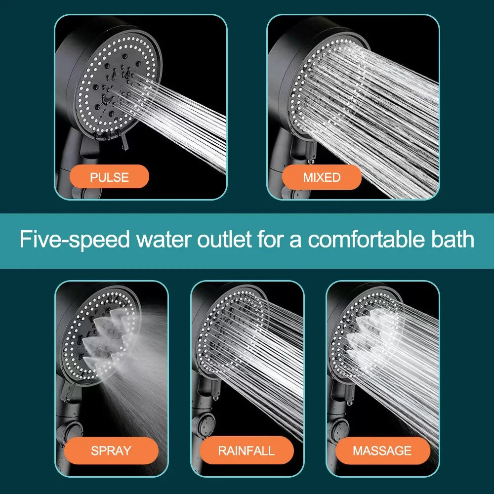 High Pressure Shower Head 5 Modes Adjustable One-Key Stop Spray Nozzle