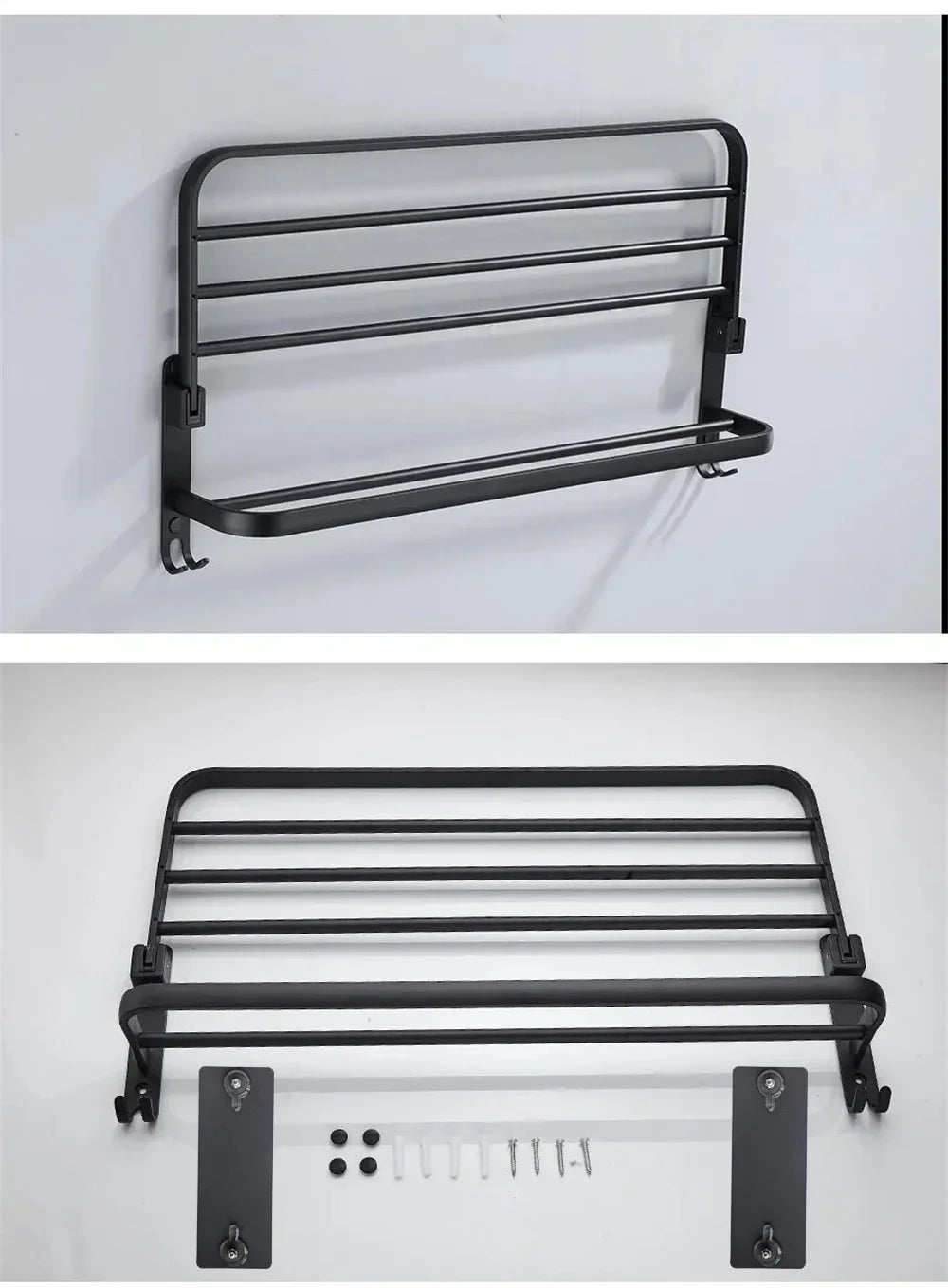 ZEXEF 1/2 Layer Bathroom and Shower Accessories for Bath Towel Rack Organizer Black Drilling Movable