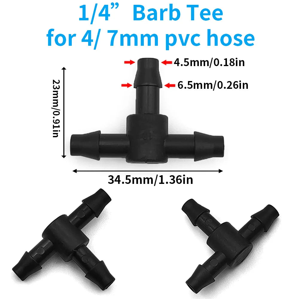50PCS Plastic Barbed 3-Way TEE Connector for 4/7mm Tubing Watering Pipe Hose Couplings Micro Drip Irrigation Garden Tools
