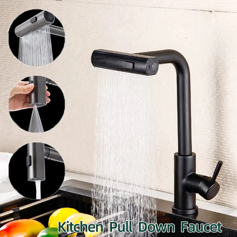 Pull Out Kitchen Faucet, Flexible Hot and Cold Water Kitchen Sink Mixer , Deck Mounted with Stream Shower Mode