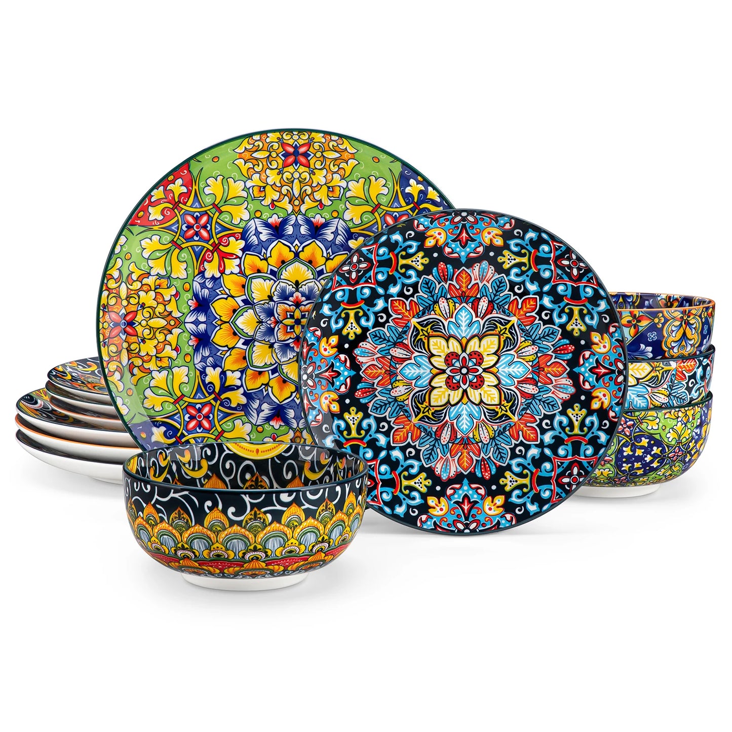 12/16/18/24 Piece Ceramic Dinnerware Set Stoneware Bohemian Style