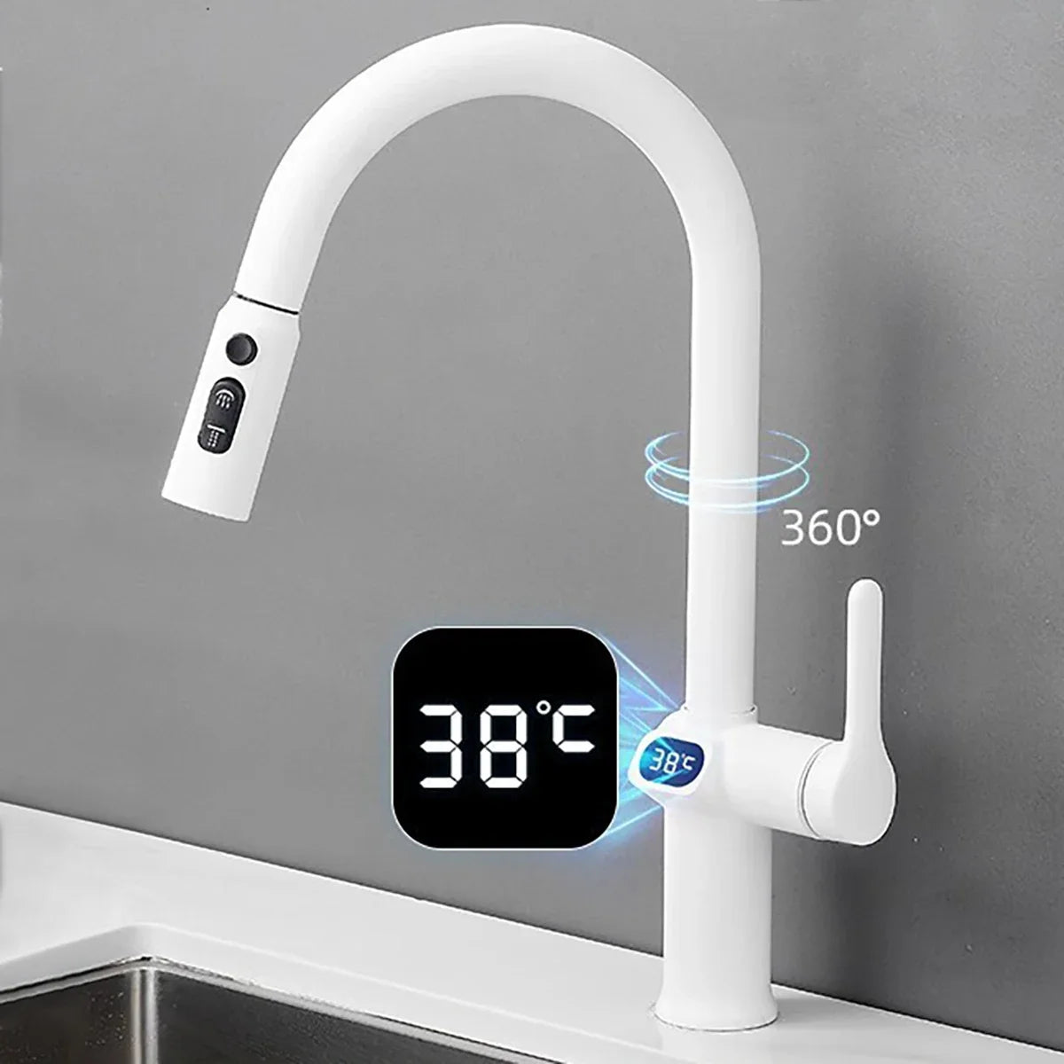 Kitchen Faucet Temperature, Pull Out Kitchen Sink Faucet Digital Display Function Rotatable