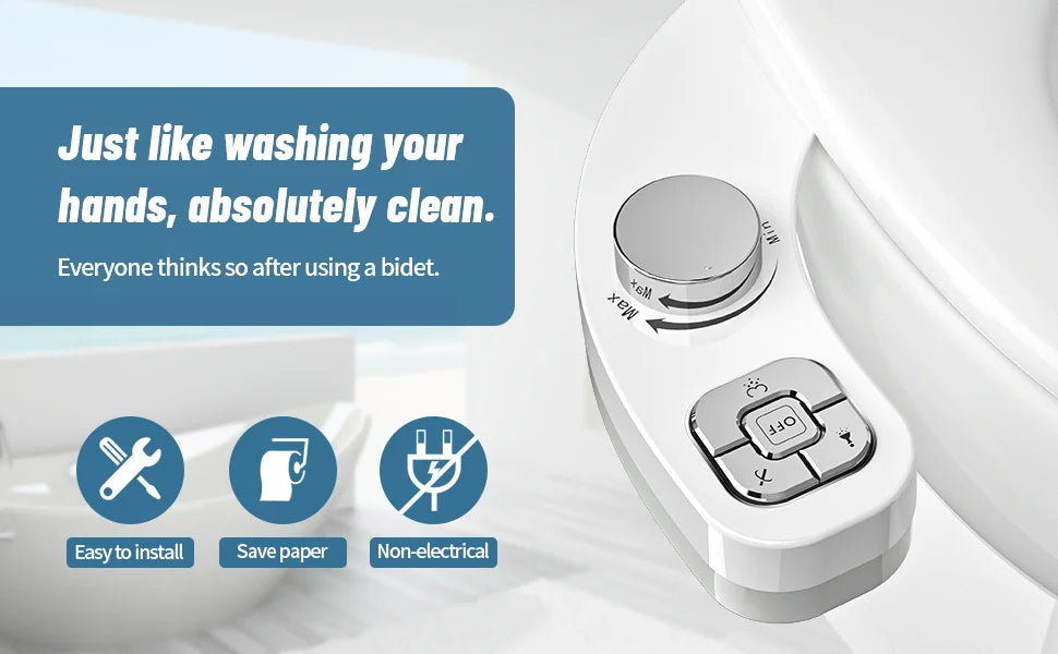Button Bidet - Non-Electric Self  Cleaning Dual Nozzle (Frontal and Rear Wash) Fresh Water Bidet Toilet Seat Attachment