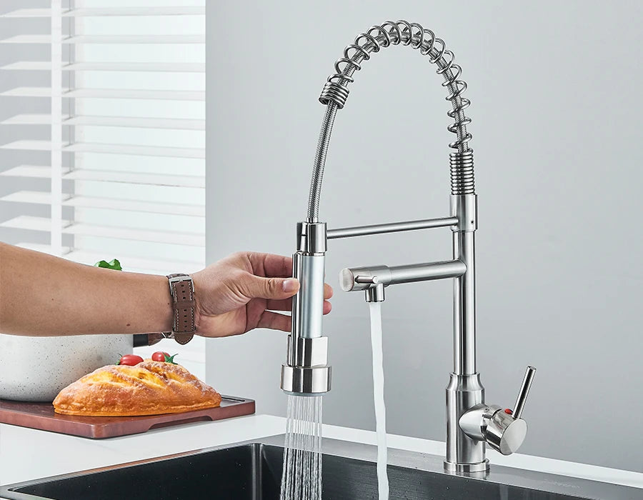 Pull Down Spring Kitchen Faucet Single Lever Hot Cold Mixer