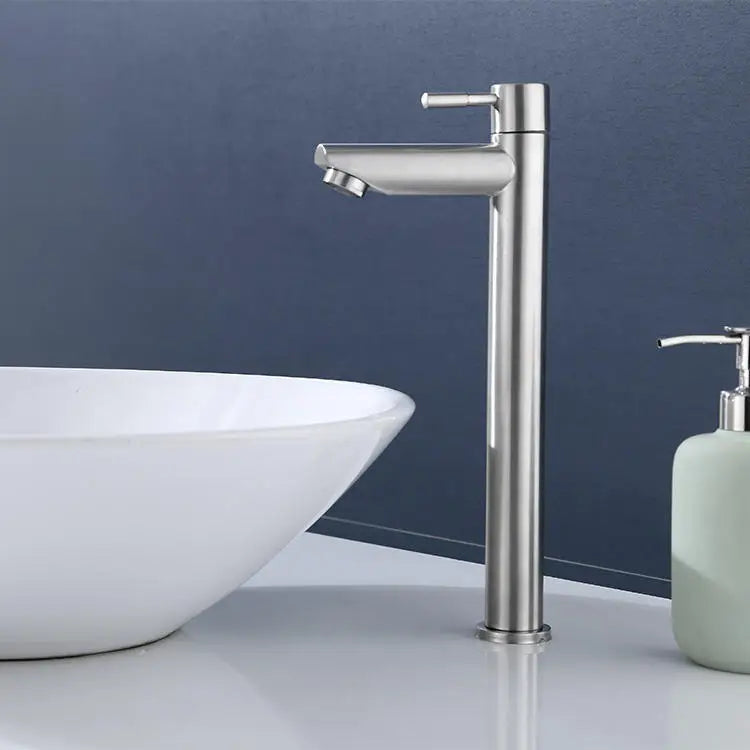 Stainless steel washbasin faucet. Single cold water