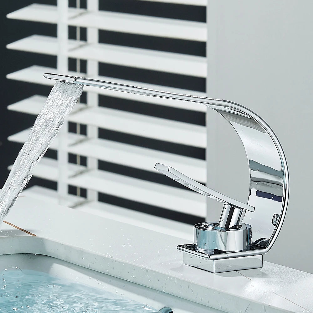 Waterfall Bathroom Sink Faucet Single Handle Basin Faucet Hot Cold Water Mixer