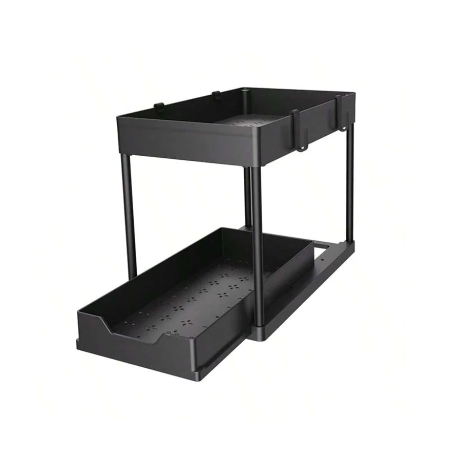 Under Sink Organizer, 2 Tier Bathroom Cabinet Organizer with Sliding Basket, Multi-Purpose Under Sink Organizers and Storage