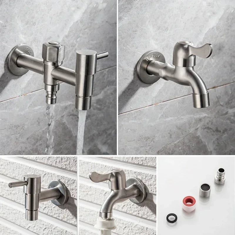 Brushed Outdoor304 Stainless Steel Garden Faucet Wall Mounted  Bibcock Garden Wash Basin