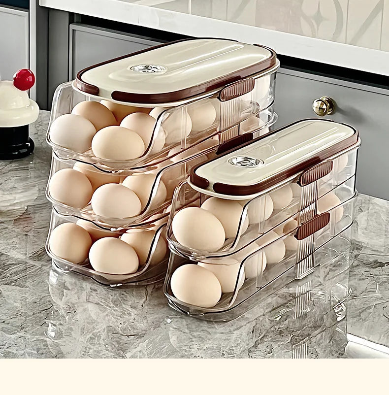 Household Multi-layer Automatic Rolling Egg Storage Box Kitchen Egg Rack Tray Refrigerator Timing Special Egg Carton