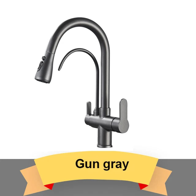 Gold Purify Water Kitchen Faucet Deck Mounted Dual Handle Faucet