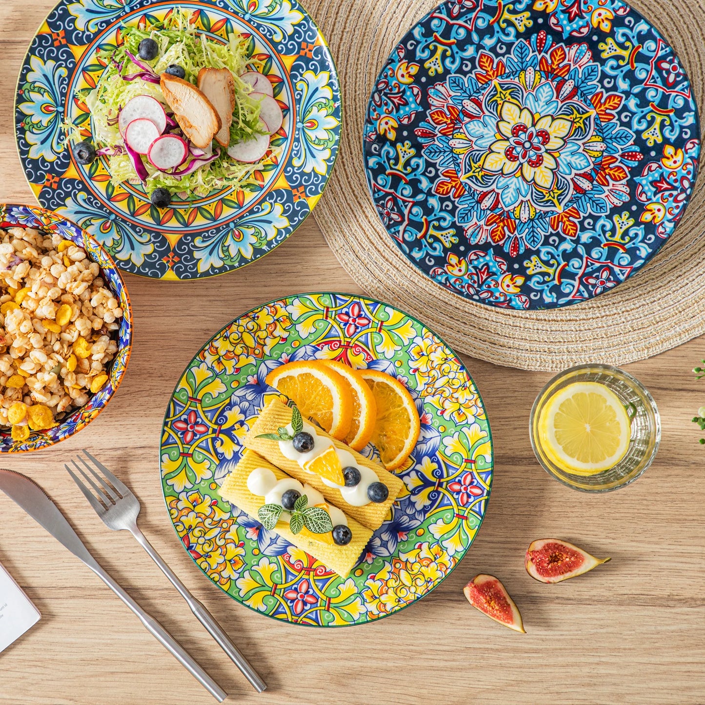 12/16/18/24 Piece Ceramic Dinnerware Set Stoneware Bohemian Style