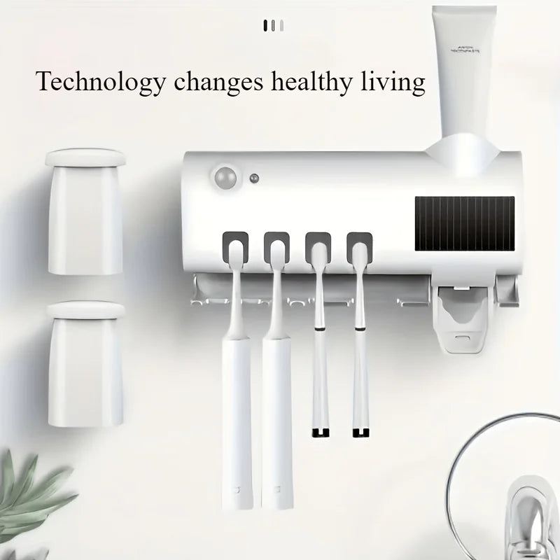 White Smart Toothbrush Holder Auto Dispenser USB Charging Wall Mount