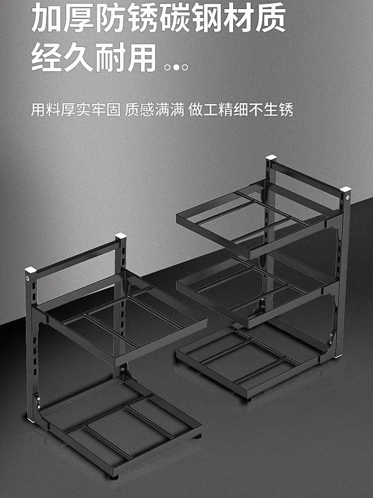 Kitchen Under Sink Pot Holder Multilayer Frying Pan Rice Cooker Seasoning Storage Rack Adjustable Stainless Steel Organizer
