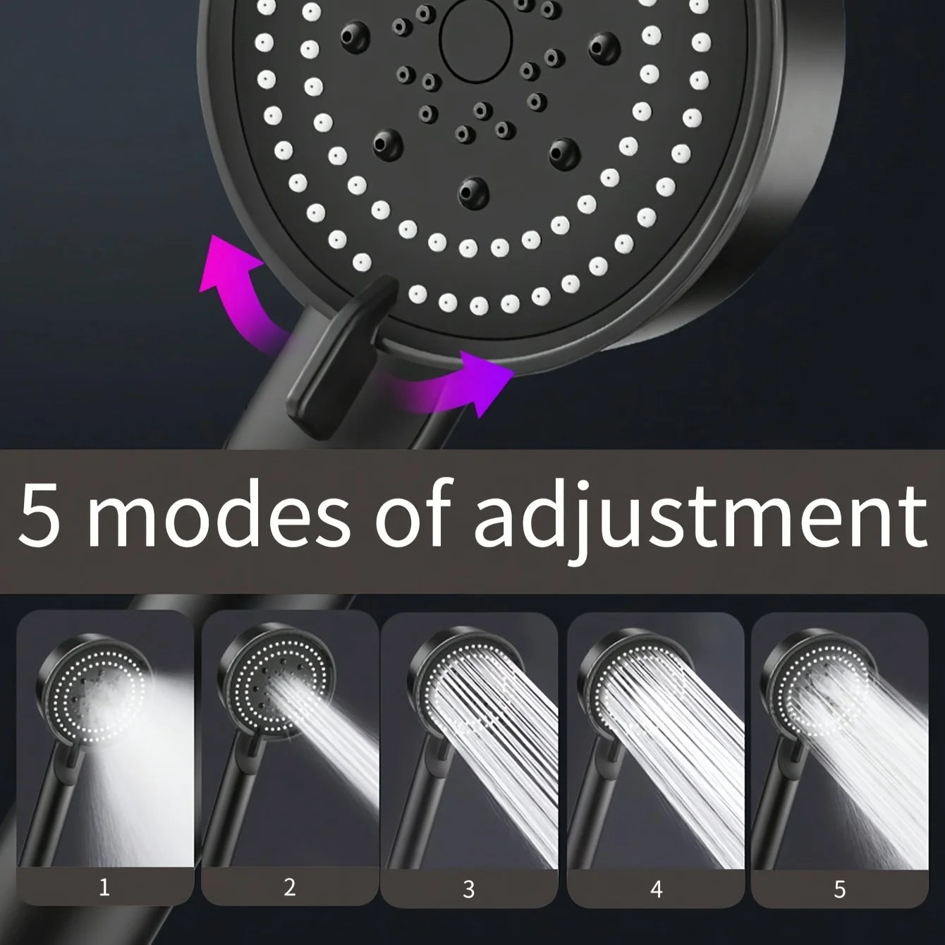 3pc Luxurious Pressurized Handheld Shower Head - 5 Modes Adjustable Water Output, Thermostatic Control, Polished Finish