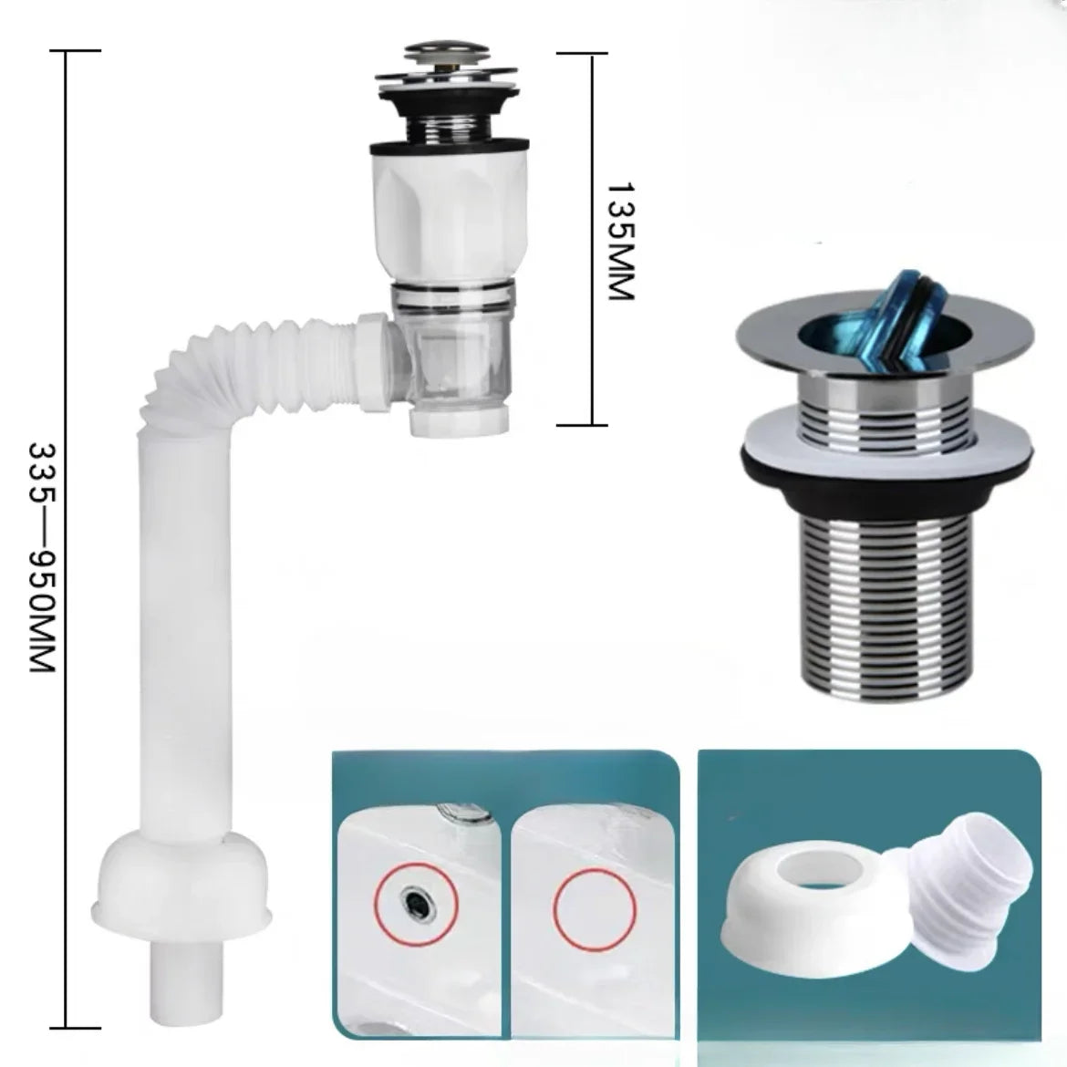 Flip Top Anti-Odor Drain Pipe Set Kitchen Sink Drain Retractable  Anti Clogging