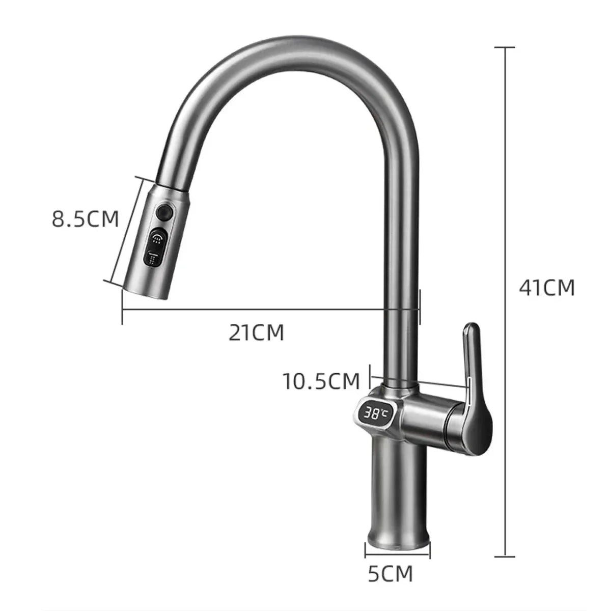 Kitchen Faucet Temperature, Pull Out Kitchen Sink Faucet Digital Display Function Rotatable