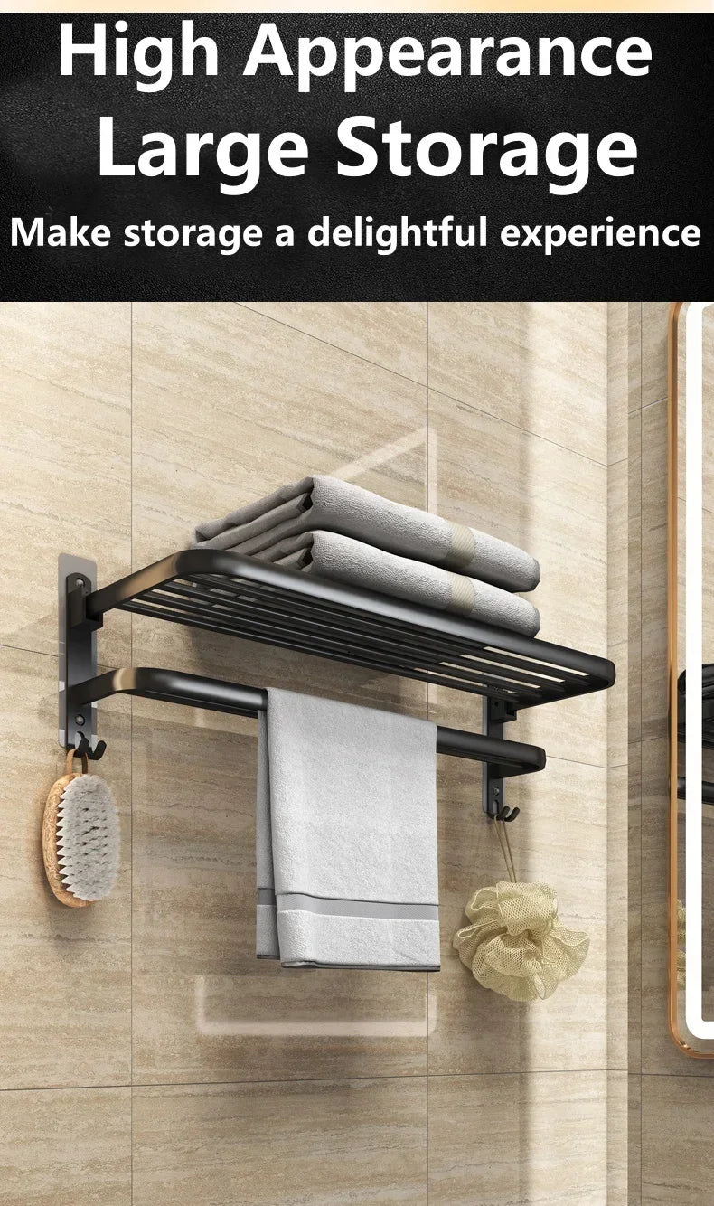 ZEXEF 1/2 Layer Bathroom and Shower Accessories for Bath Towel Rack Organizer Black Drilling Movable