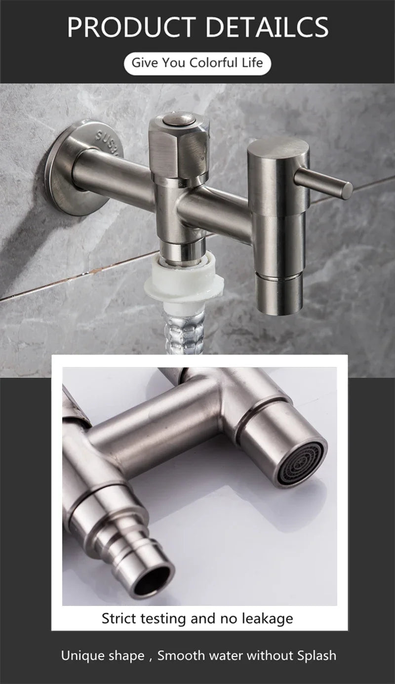 Brushed Outdoor304 Stainless Steel Garden Faucet Wall Mounted  Bibcock Garden Wash Basin