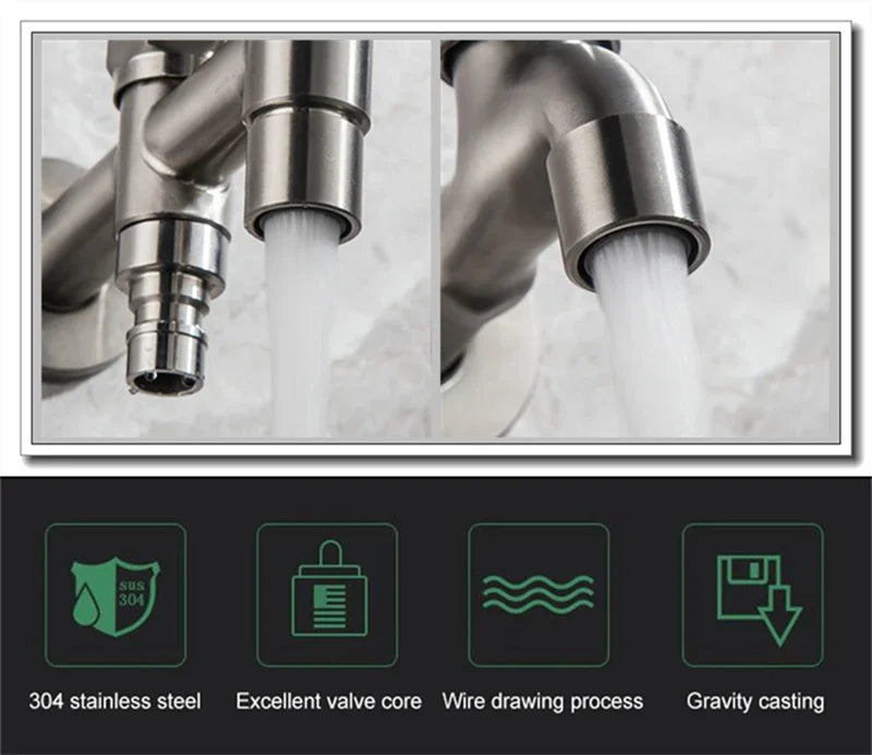 Brushed Outdoor304 Stainless Steel Garden Faucet Wall Mounted  Bibcock Garden Wash Basin