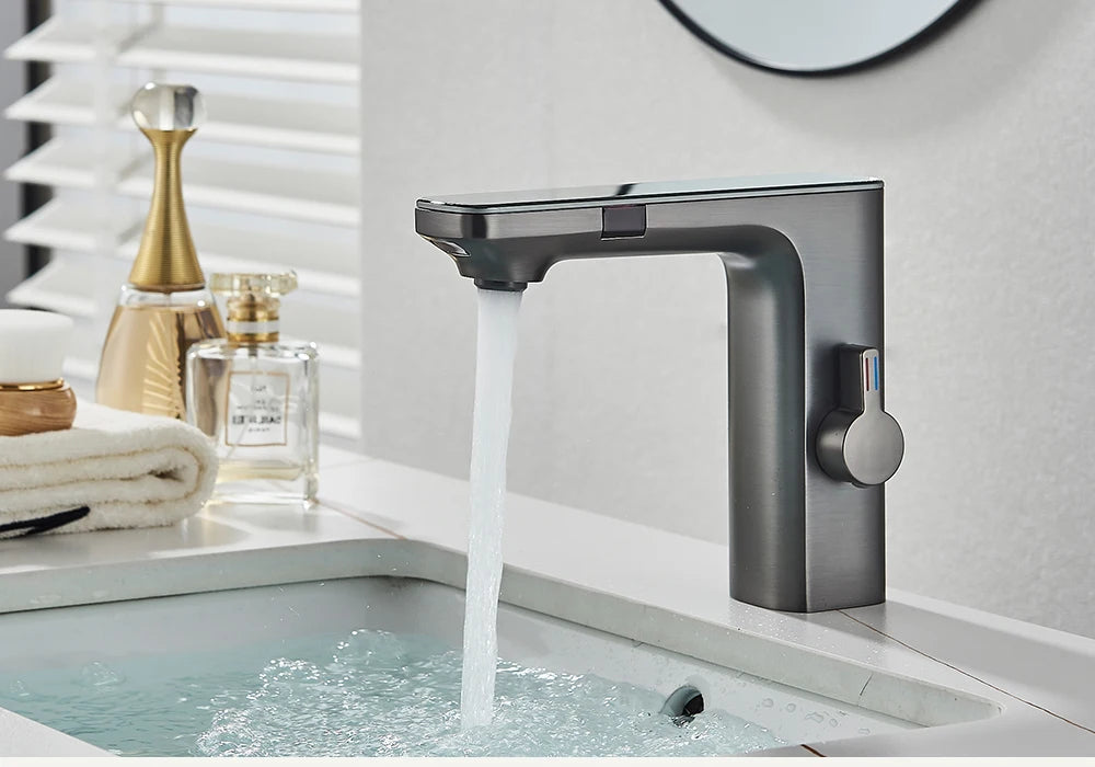 Touchless Sensor Basin Faucet Smart Digital Display  Faucets  Hot Cold Water Mixer