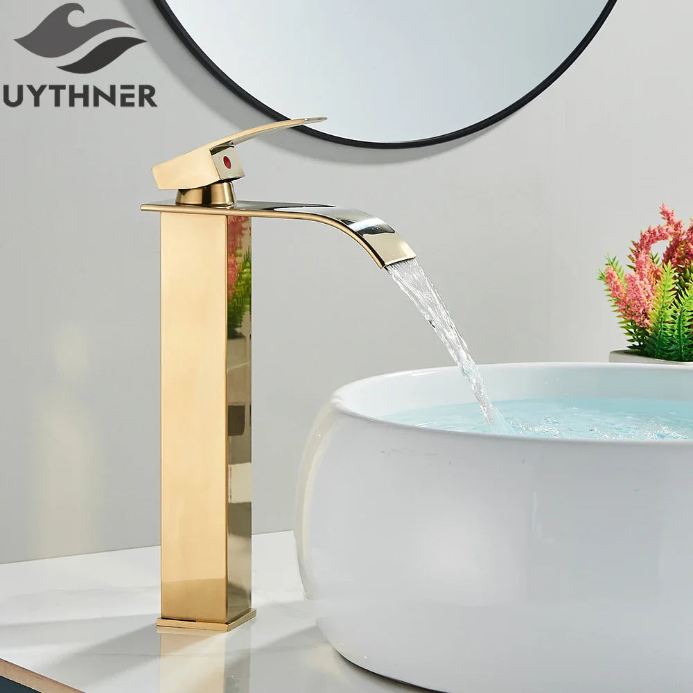 Brushed Golden Basin Faucets  Single Lever Hole Deck Mount