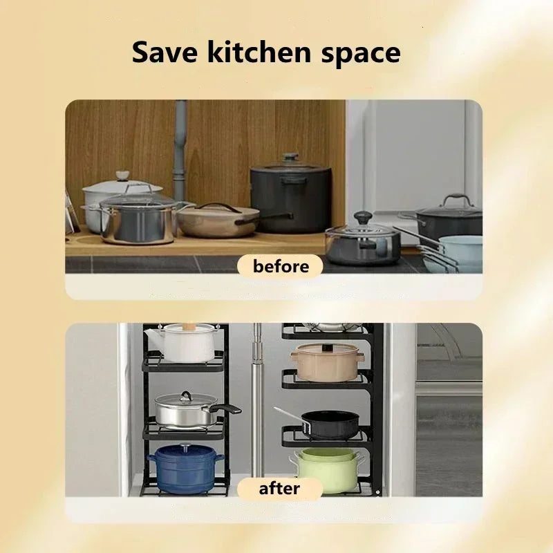 Kitchen Under Sink Pot Holder Multilayer Frying Pan Rice Cooker Seasoning Storage Rack Adjustable Stainless Steel Organizer