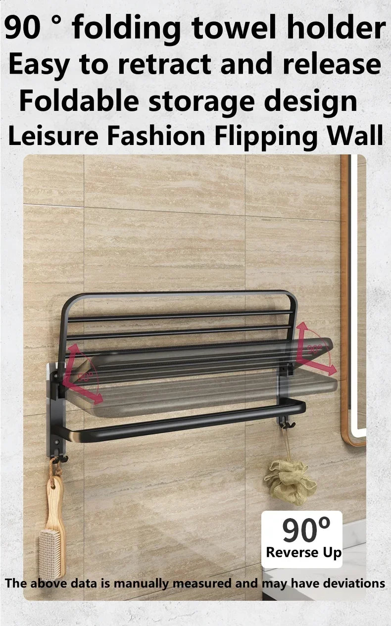 ZEXEF 1/2 Layer Bathroom and Shower Accessories for Bath Towel Rack Organizer Black Drilling Movable
