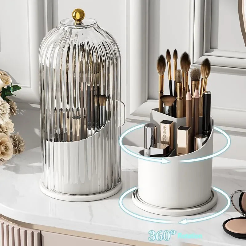 360° rotary makeup brush holder with cover Luxury cosmetics storage box