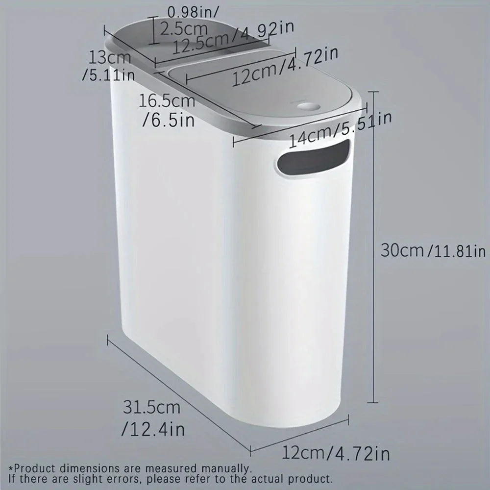Plastic Trash Can with Lid Compact Press-Type Top Space-Saving Design for Bathroom Kitchen Living Room