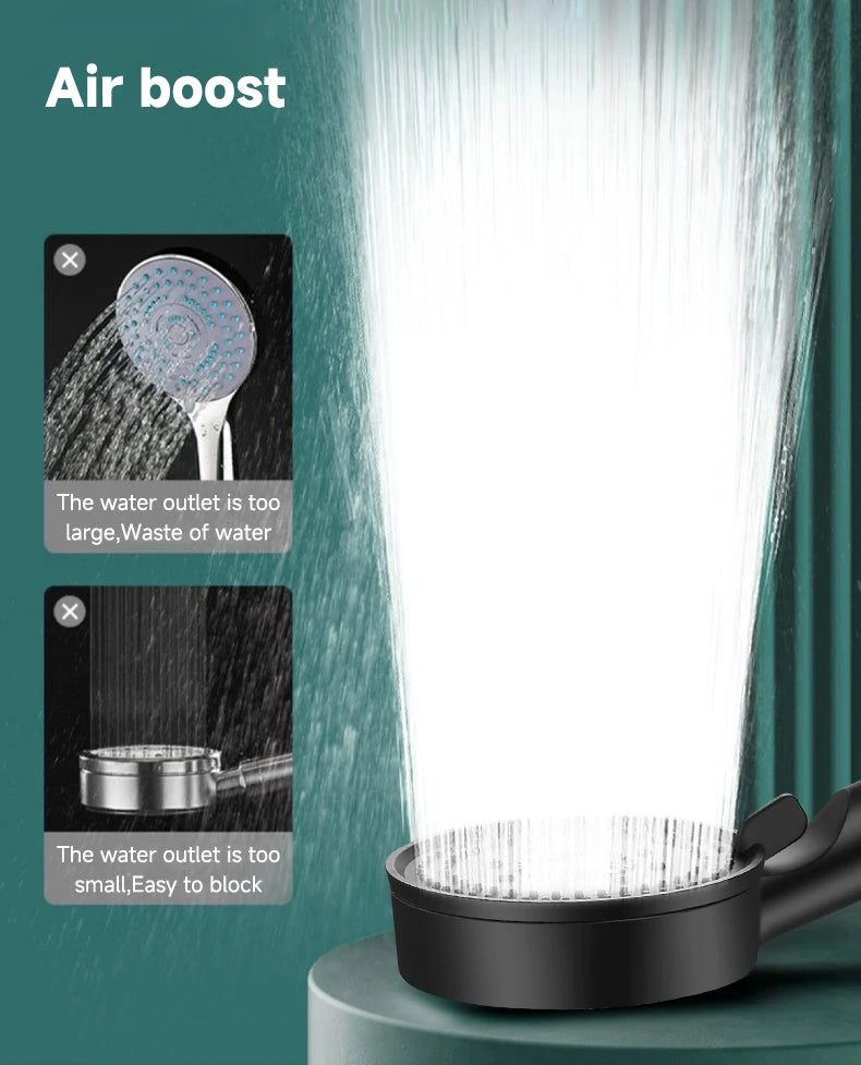 5 Modes Pressure Boost Shower Head Multifunction Adjustable Large Water Shower
