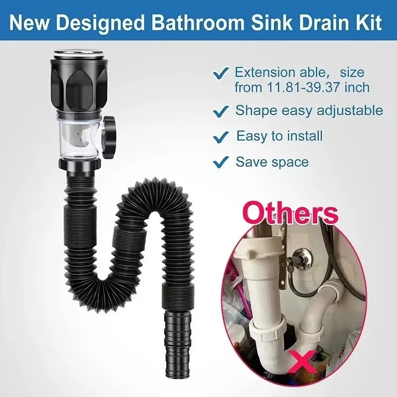 Flip Top Anti-Odor Drain Pipe Set Kitchen Sink Drain Retractable  Anti Clogging