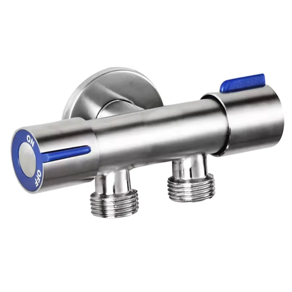 Stainless Steel Single Cold Water 1 In 2 Out Bathroom Toilet Angle Valve Washing Machine Double Outlet Water Tap