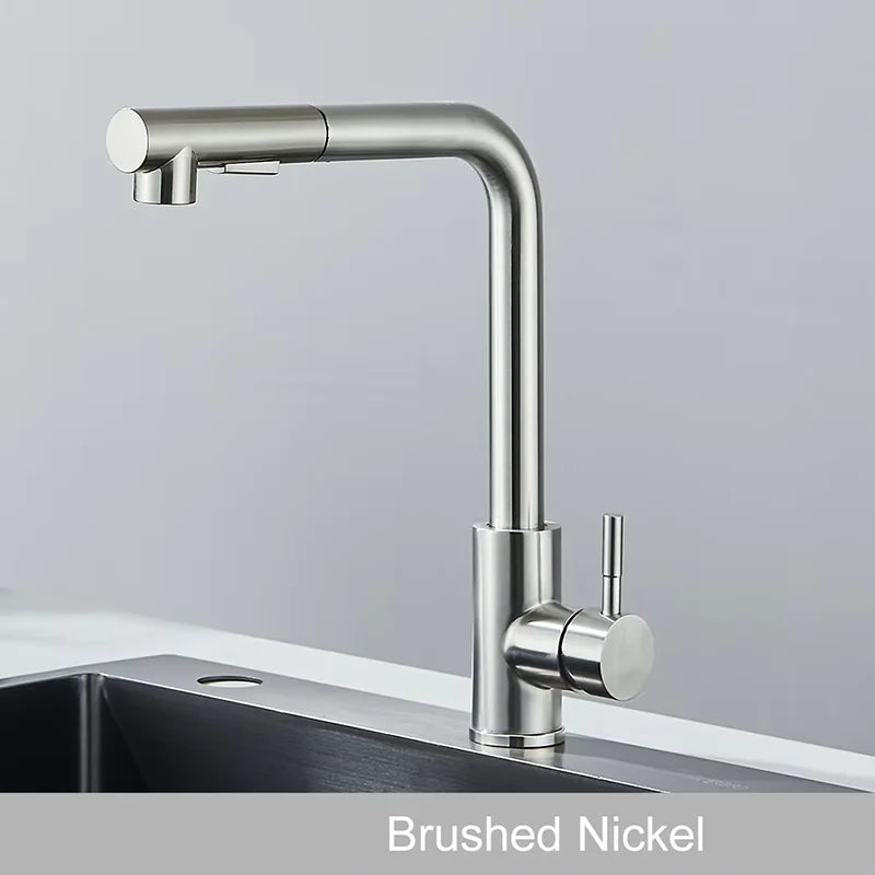 Black silver pull-out rotary kitchen faucet stainless steel hot and cold dual mode