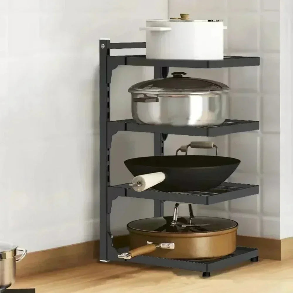 Kitchen Under Sink Pot Holder Multilayer Frying Pan Rice Cooker Seasoning Storage Rack Adjustable Stainless Steel Organizer