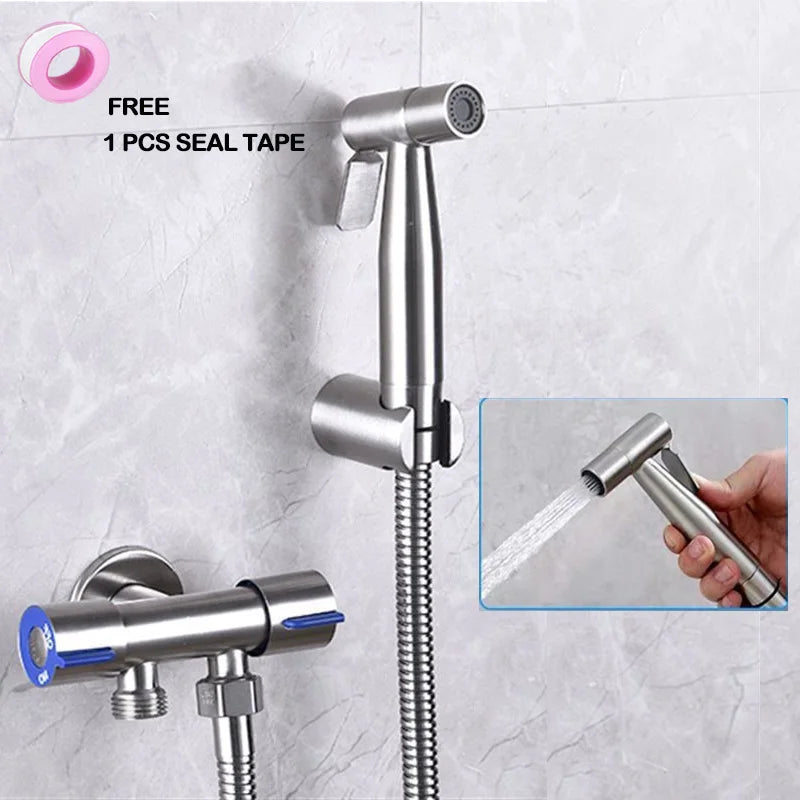 Bidet Sprayer Set 304 Stainless Steel Two Way Faucet With 1.5M Flexible Hose