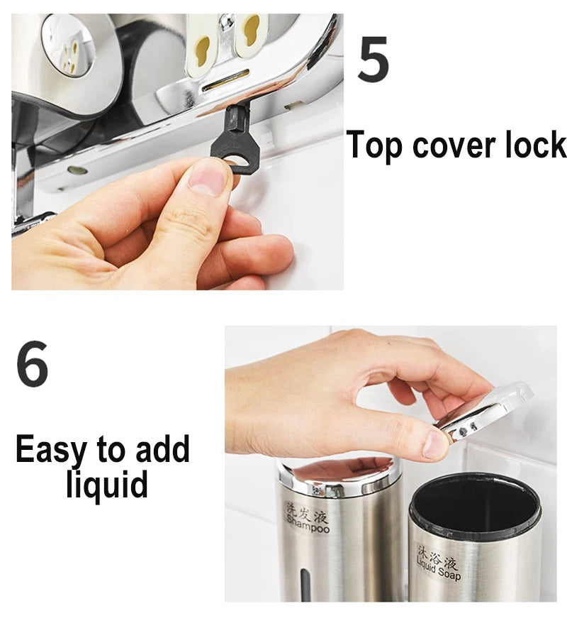 500ML Shampoo Soap Liquid Dispenser Single/Double/Triple Wall Mounted Square Manual Shower Shampoo Liquid Dispenser