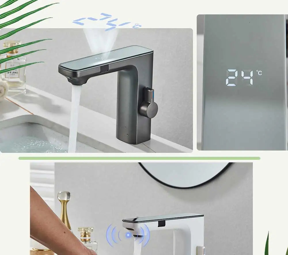 Touchless Sensor Basin Faucet Smart Digital Display  Faucets  Hot Cold Water Mixer