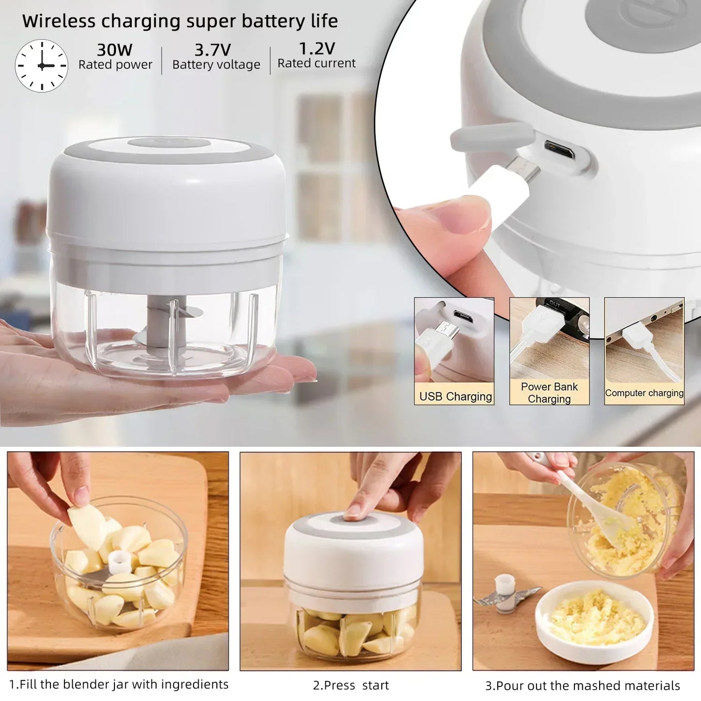 USB Kitchen Chopper ,One-Touch Operation