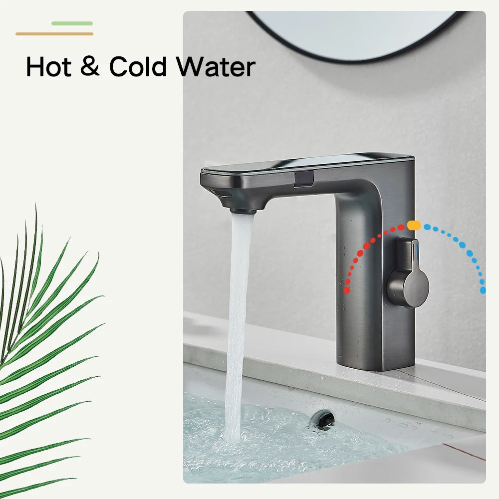 Touchless Sensor Basin Faucet Smart Digital Display  Faucets  Hot Cold Water Mixer
