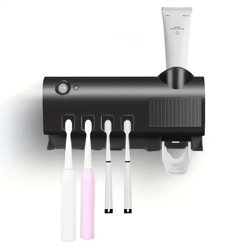 White Smart Toothbrush Holder Auto Dispenser USB Charging Wall Mount