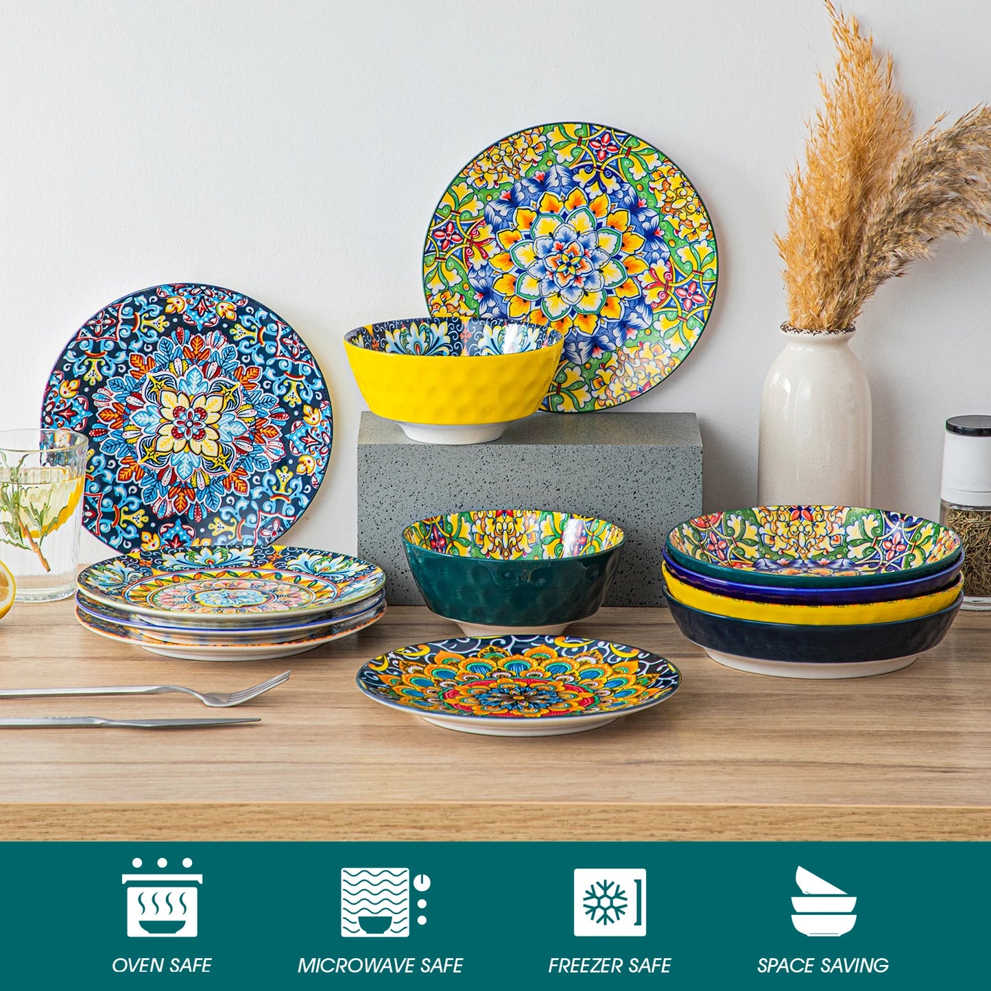 12/16/18/24 Piece Ceramic Dinnerware Set Stoneware Bohemian Style
