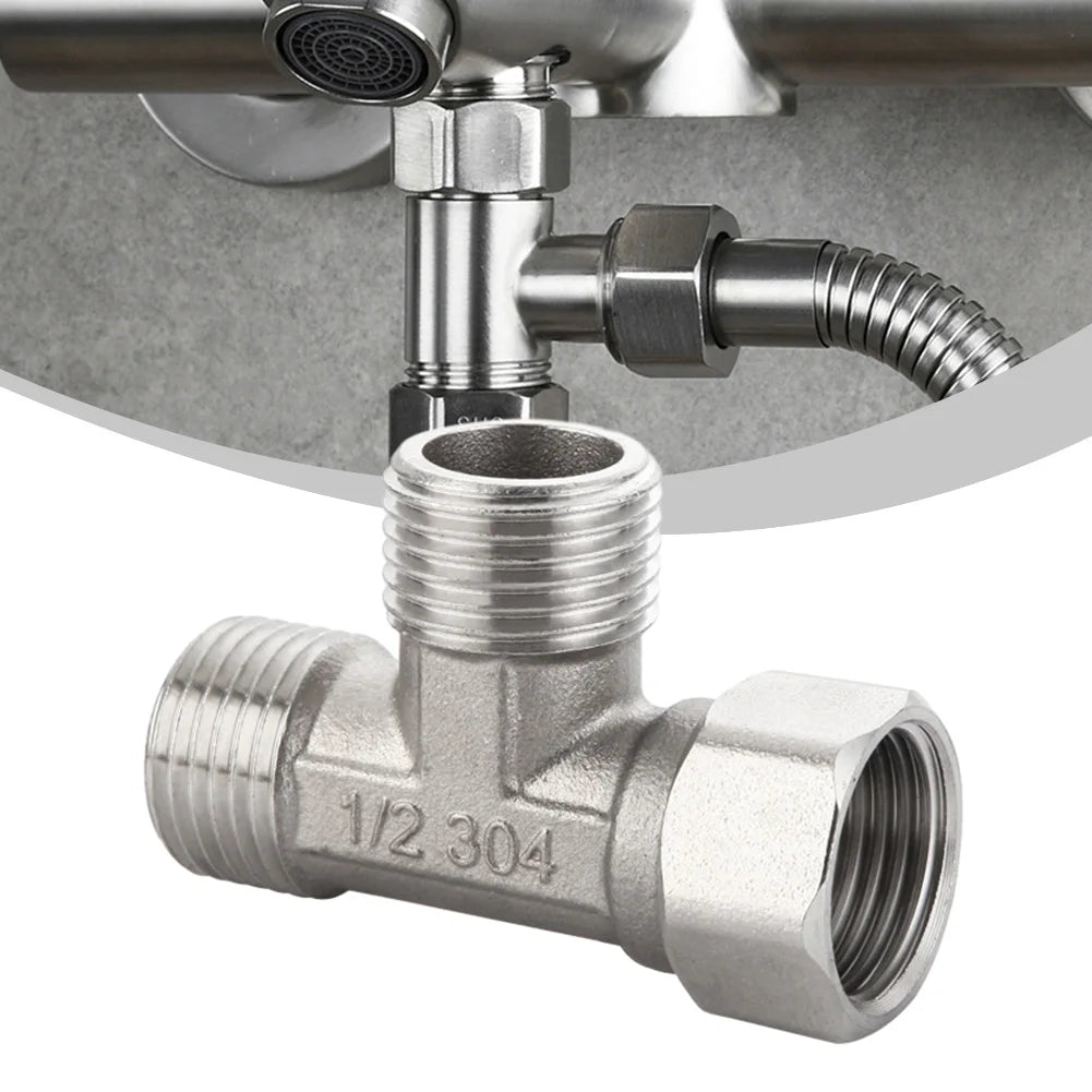 Stainless Steel T Adapter G1/ 2" T-Valve Diverter Valve Three Way Device Hole For Bath Bidet Sprayer Shower