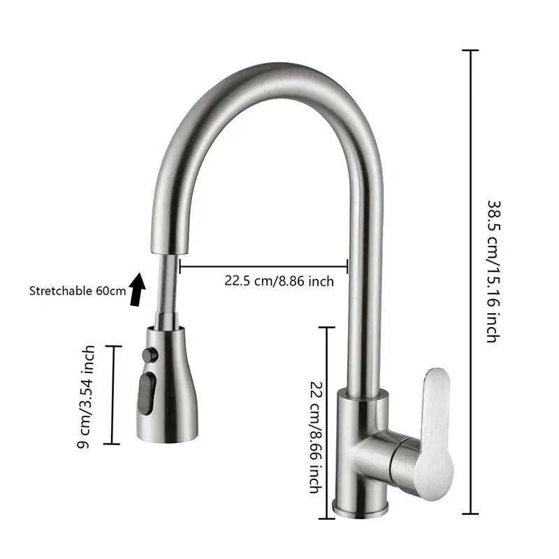 Kitchen Faucets  stainless steel Pull Out Kitchen Sink Water Tap Mixer Stream Sprayer Head