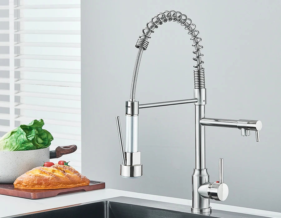 Pull Down Spring Kitchen Faucet Single Lever Hot Cold Mixer
