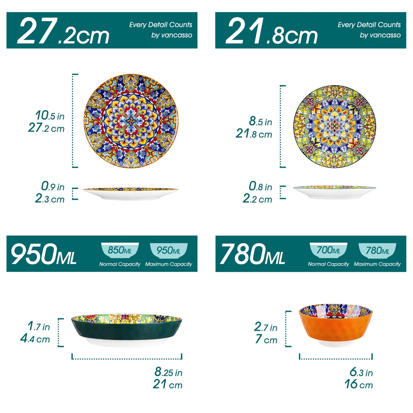 12/16/18/24 Piece Ceramic Dinnerware Set Stoneware Bohemian Style