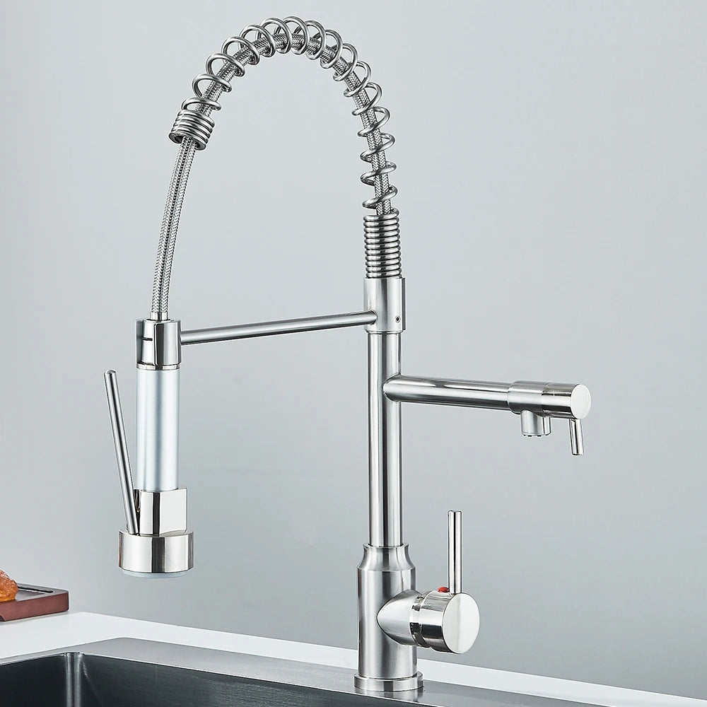 Pull Down Spring Kitchen Faucet Single Lever Hot Cold Mixer
