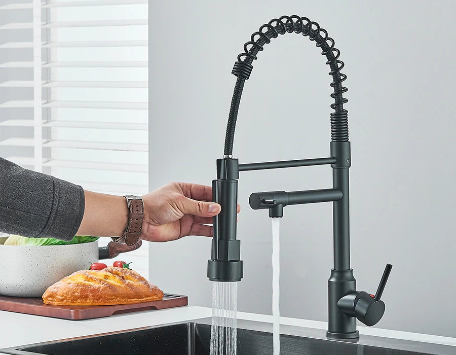Pull Down Spring Kitchen Faucet Single Lever Hot Cold Mixer
