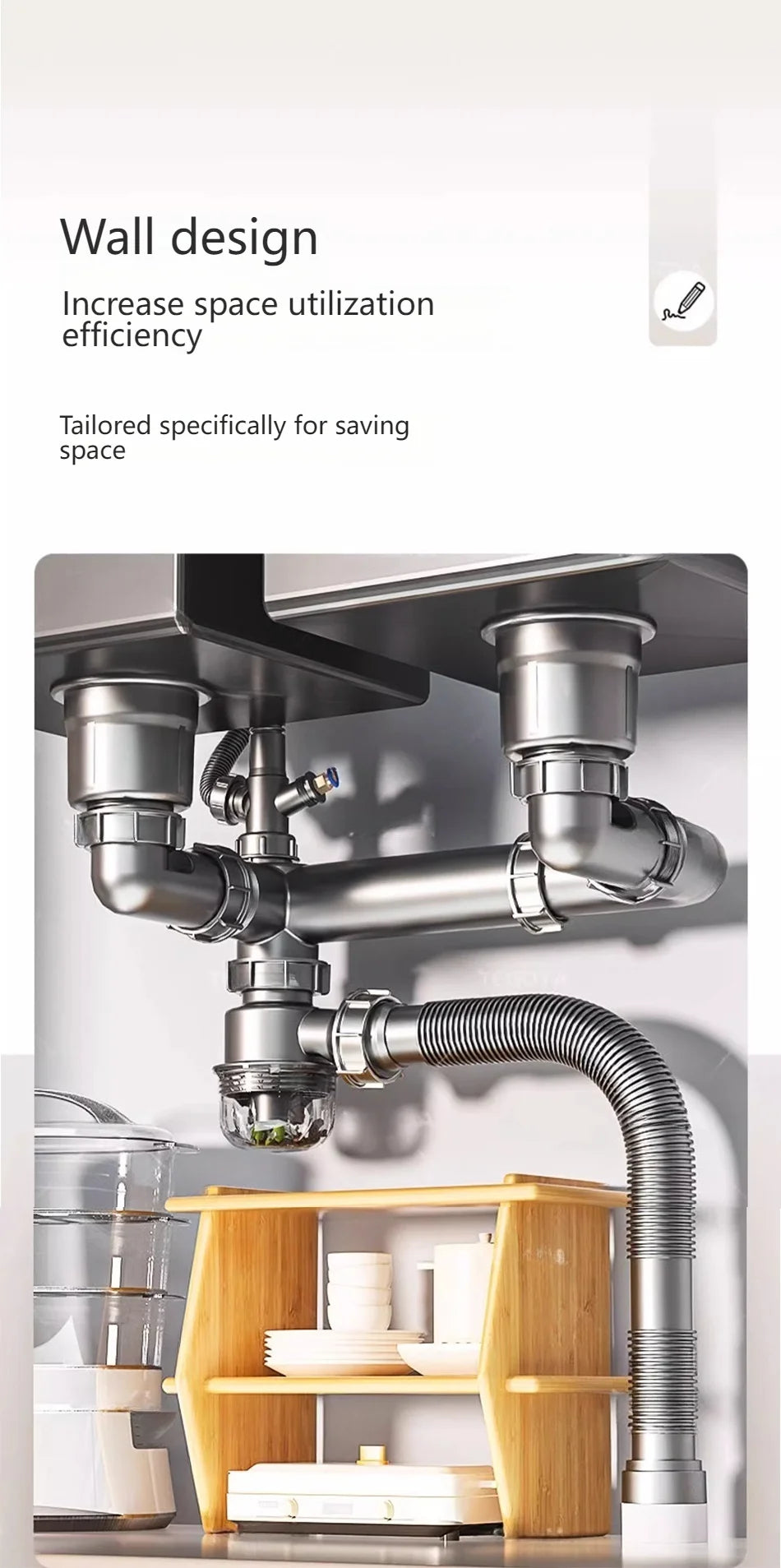 Kitchen Sink Sewer Odorous Drainage Pipe, Double Sink Drainage Pipe Set