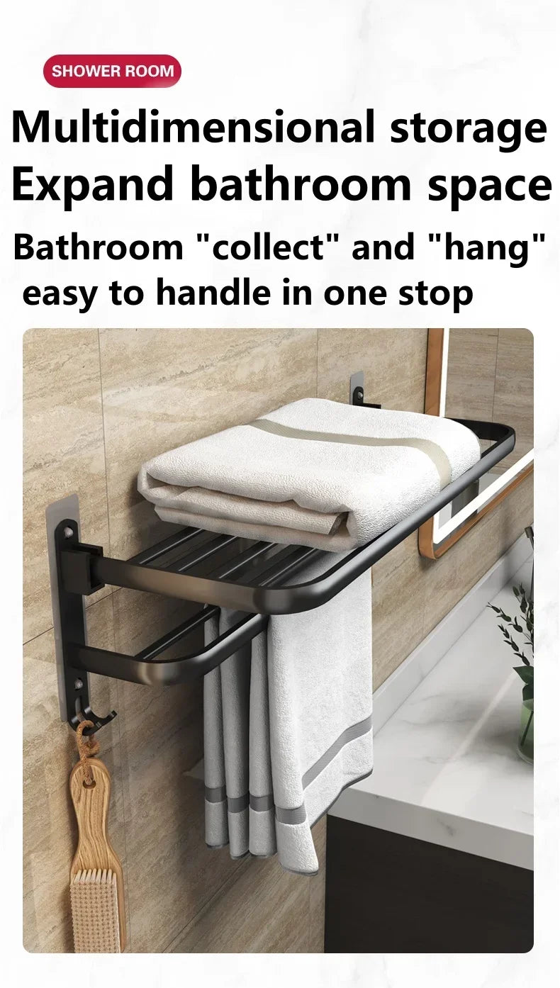 ZEXEF 1/2 Layer Bathroom and Shower Accessories for Bath Towel Rack Organizer Black Drilling Movable