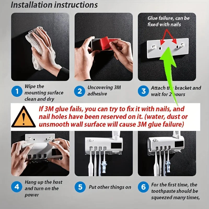 White Smart Toothbrush Holder Auto Dispenser USB Charging Wall Mount